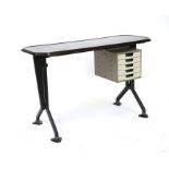 Italian design. A 1960's Arco desk by Bbpr for Olivetti Synthesis, the black Bakelite top on a steel