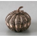 A Cambodian white metal lidded box in the form of a pumpkin, approx. 13cms diameter, 416g.