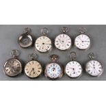 A quantity of silver cased open faced pocket watches, various dates and makers; together with a