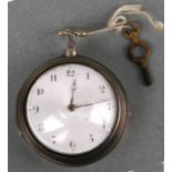A George III silver pair cased pocket watch, the white enamel dial with Arabic numerals, the fusee