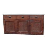 A Victorian stained pine dresser base with three frieze drawers above three panelled doors, 176cms