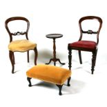 Two Victorian balloon back dining chairs; together with a mahogany wine table; and a rectangular