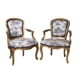 A pair of Louis XVI style giltwood and upholstered armchairs (2).