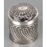 A Wilson & Gill silver lidded pot, London 1893, initialled, 8.5cms high, 118g.