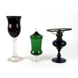 An oversized wine glass, with amethyst bowl on air twist stem and snapped off pontil mark, 36cm