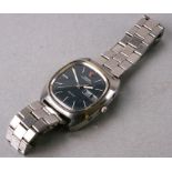 A 1970's Omega Geneve Megaquartz 32khz stainless steel gentleman's wristwatch, the blue dial with