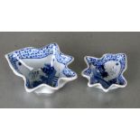 Two Delft leaf form blue and white pickle dishes. largest 13cm wide (2)