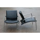 A pair of retro late 20th century Kebe - Sit leather easy / lounge chairs, the chairs made of
