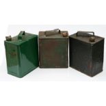 Three 2 gallon petrol cans for Esso, Esso and Shell (3).