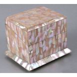 A 19th century mother of pearl table box with sectioned interior, 15cms wide.