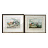 A pair of 19th century hand coloured engravings depicting hunting scenes, framed & glazed.