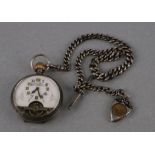 A Hebdomas Patent silver cased open faced pocket watch with heavy (48g) graduated silver Albert