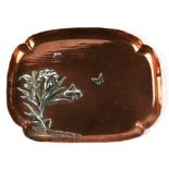 An American Aesthetic Movement mixed metal shaped oblong card tray by Gorham & Co, stamped 'B73P',