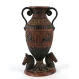 A Wilhelm Schiller & Son Grand Tour taste terracotta two-handled vase decorated with leaping