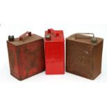 Three 2 gallon petrol cans for Shell Motor Spirit and two others (3).