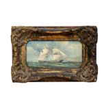 19th century school, a Twin Masted Sailing Ship in Rough Seas - oil on canvas, initialled lower