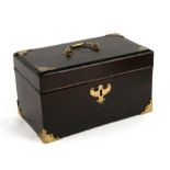 A 19th century brass bound rosewood three-division tea caddy, 24cms wide.