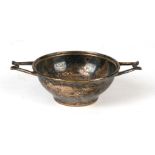 A WAS Benson silver plated two-handled bowl or quaich, stamped 'Benson' to the underside, 8cms