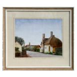 John Assinder (modern British) - Thatched Cottage by a Country Road - signed lower left,