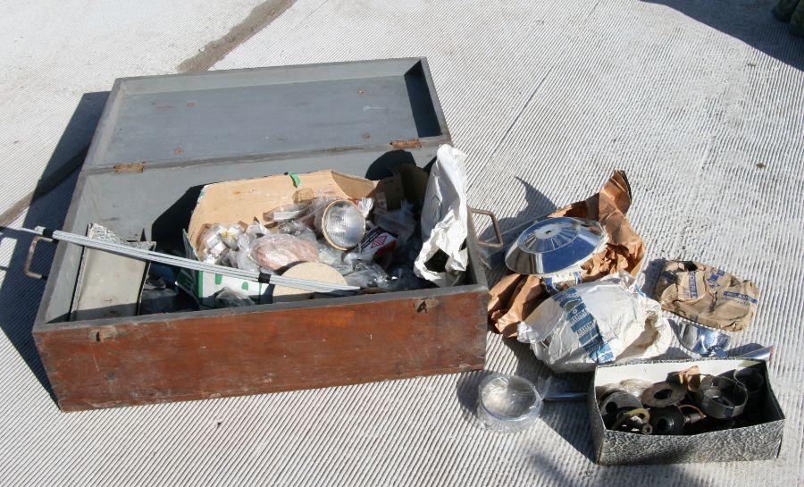 A pine trunk containing various new old stock Lambretta D150 and 125 spares to include chrome - Image 2 of 4