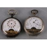 Two Swiss pocket watches, the enamel dials with Arabic numerals and open escapement (2).