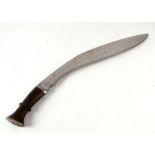 A very large kukri with hardwood handle, the blade inlaid with stylised waves and a sun, 64cms