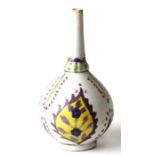 A Turkish Kutahya rosewater dropper decorated with stylised flowers, 15cms high.