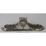 A WMF Art Nouveau pewter pen & ink stand, 34cms wide.