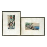 A pair of Italian school watercolours - A Street Scene - 10 by 19.5cms, and - A Terrace Scene - 19.5