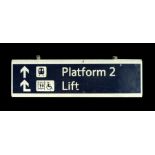 Railway interest. A British Railways information sign - Platform 2, Lift' by Merson Ltd, 120 by