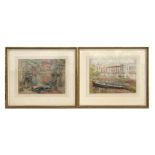 20th century modern British - a pair of harbour scene paintings, watercolour, framed & glazed,