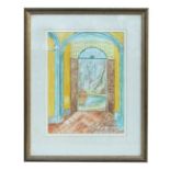 After Vincent van Gogh - Continental Courtyard Scene - initialled 'DPM' lower right, watercolour,