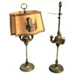 A pair of three-arm whale oil lamps, converted to electricity, 55cms high (2).