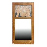 A Rowley mirror with decorative panel within an oak frame, Rowley label to verso, 46 wide.