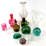 A quantity of glassware to include a Victorian dump weight, 13cms diameter; a Baccarat style