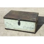 A metal bound painted pine blanket box, 66cms wide.