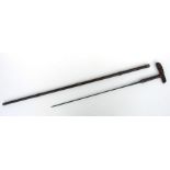 A cane sword stick with 49.5cms (19.5ins) square section steel blade with makers name FRANCE LAMES
