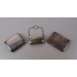 Two silver cigarette cases; together with a silver purse, all initialled or named, total weight