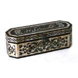 A Turkish / Islamic pen box of elongated octagonal form with mother of pearl inlay depicting foliate