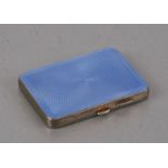 A ladies silver cigarette case with powder blue guilloche enamel decoration to the front and