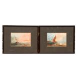 Late 19th century school - Fishing Smack in Rough Seas at Sunset - 17 by 12cms; together with its