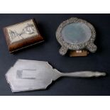 An Art Deco silver hand mirror, Birmingham 1946; together with an Italian burr wood box with