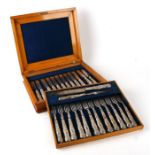 A Victorian canteen of silver handled desert cutlery, 18 places in three trays.Condition
