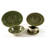 Four pieces of Susie Cooper Chinese Fern pattern to include a large oval serving platter, 36cms wide