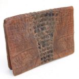 A crocodile skin writing case or folder with internal pockets, 30 by 40cms.