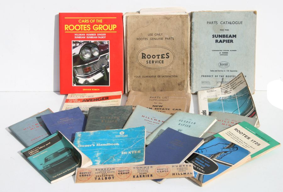 Rootes Group manuals and service documents for various models including Sunbeam Rapier, Sunbeam