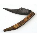 A Spanish Navajo folding pocket knife, the steel blade stamped 'Valero Jun Zaragoza', 23cms long