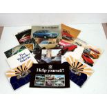 A quantity of assorted British and continental car sales brochures including Lotus Elite, Volvo