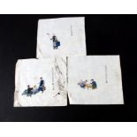 A group of six 19th century Chinese paintings on pith paper, unframed, each approx 15 by 15cms.