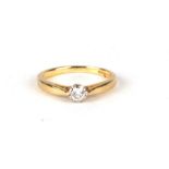 An 18ct gold diamond solitaire ring, approx UK size 'K', 2.4g.